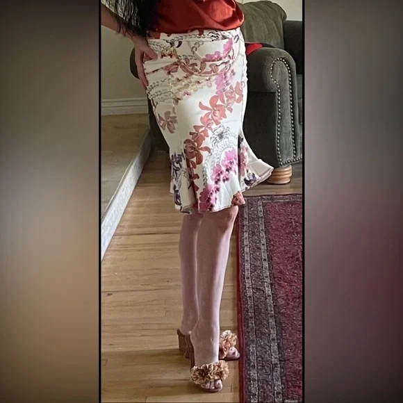 ROBERTO CAVALLI Vintage Orchid Jeweled Sea Life Gored Sexy Denim Skirt U… - Picture 3 of 15